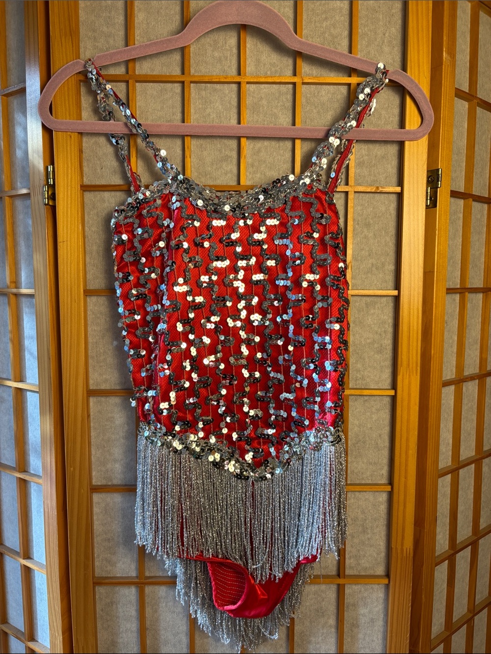Red Sequin Fringe Dance Costume
